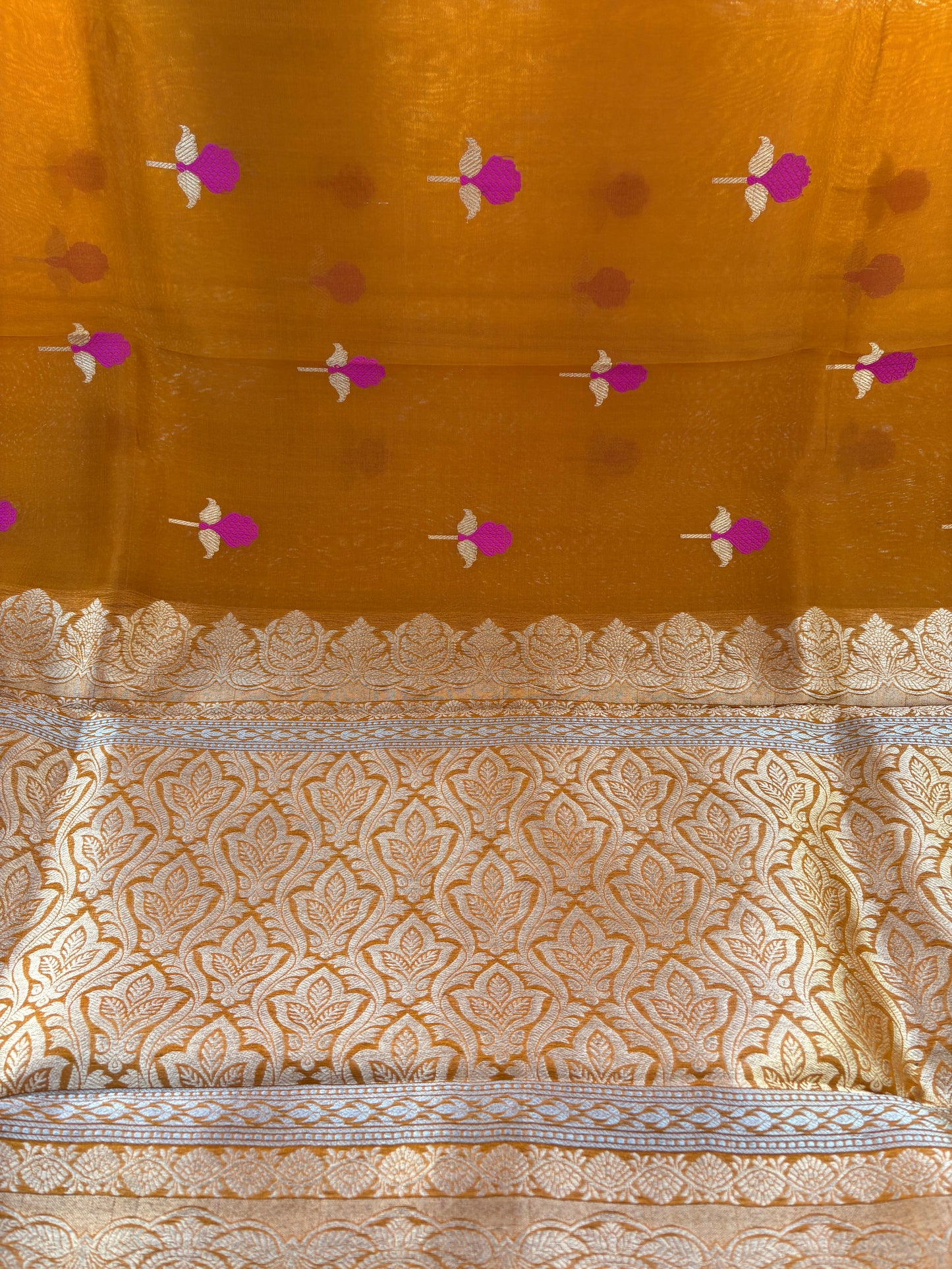 Gold kora pink meenadar saree