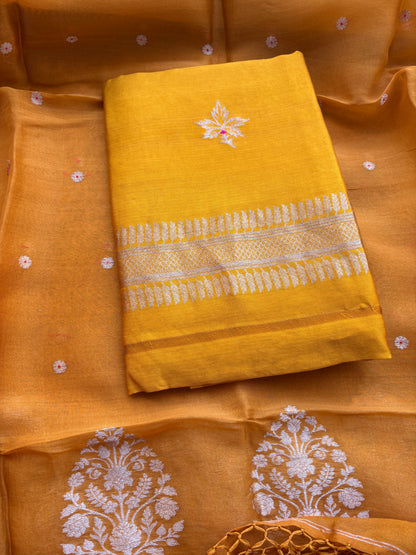 Yellow mango silk kadhwa suit set