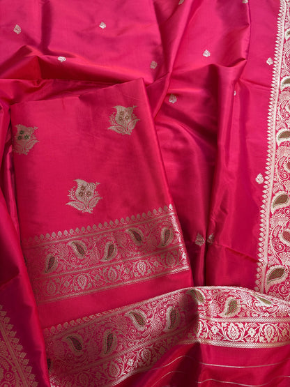 Red pink dhoop chau Meenakari katan silk suit set