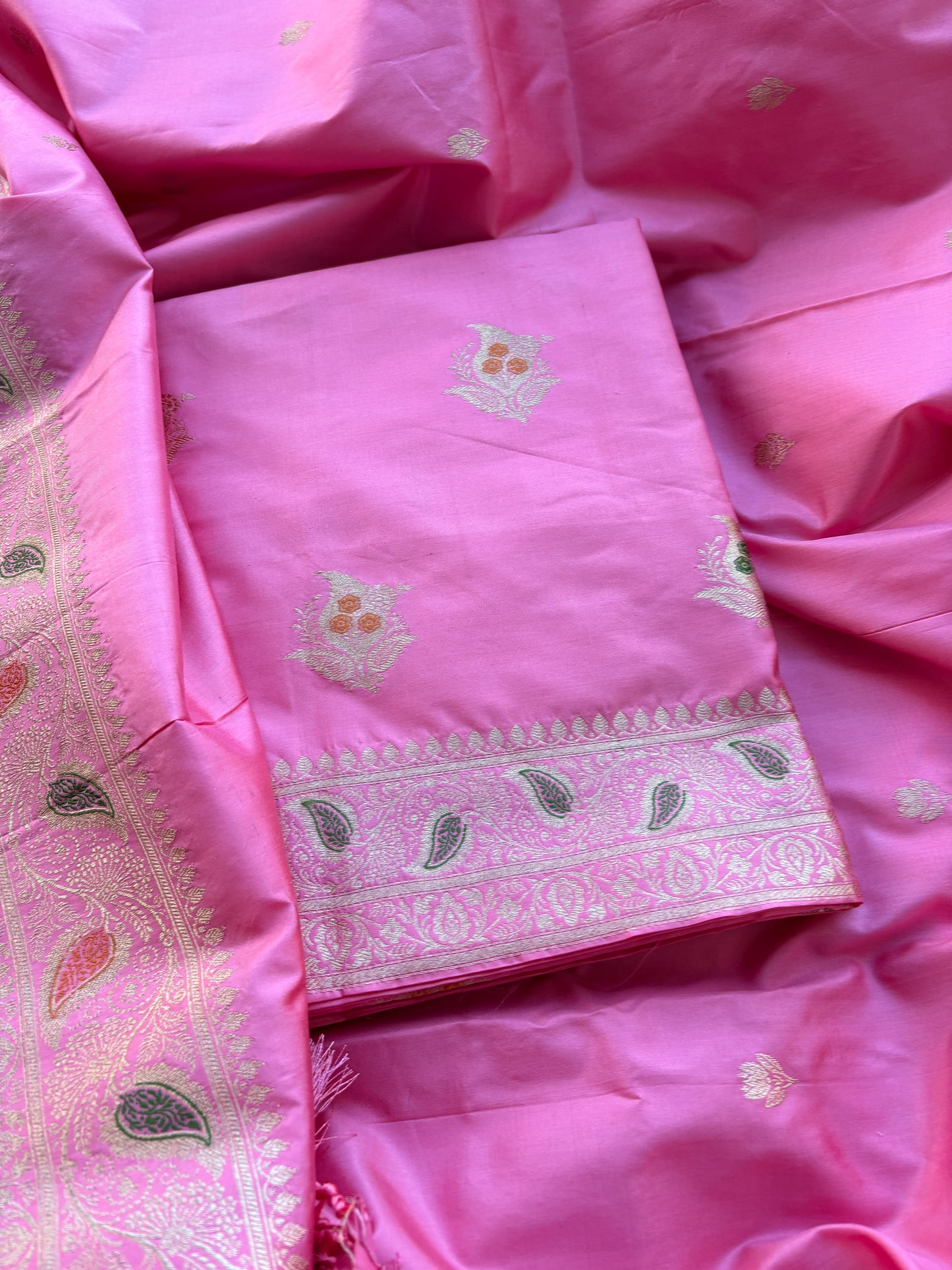 Pink katan by katan silk meenadar kadhwa suit set