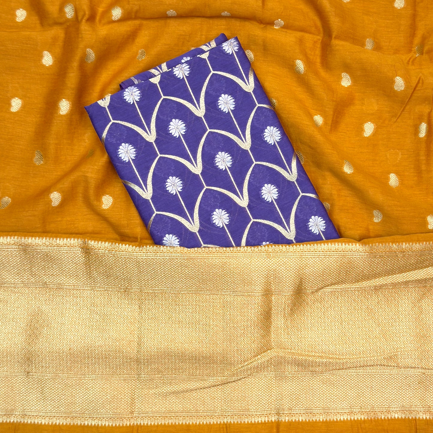 Purple mustard cotton silk suit set