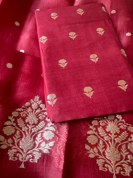 Maroon chiniya silk kurta , kora silk dupatta 2 piece  suit