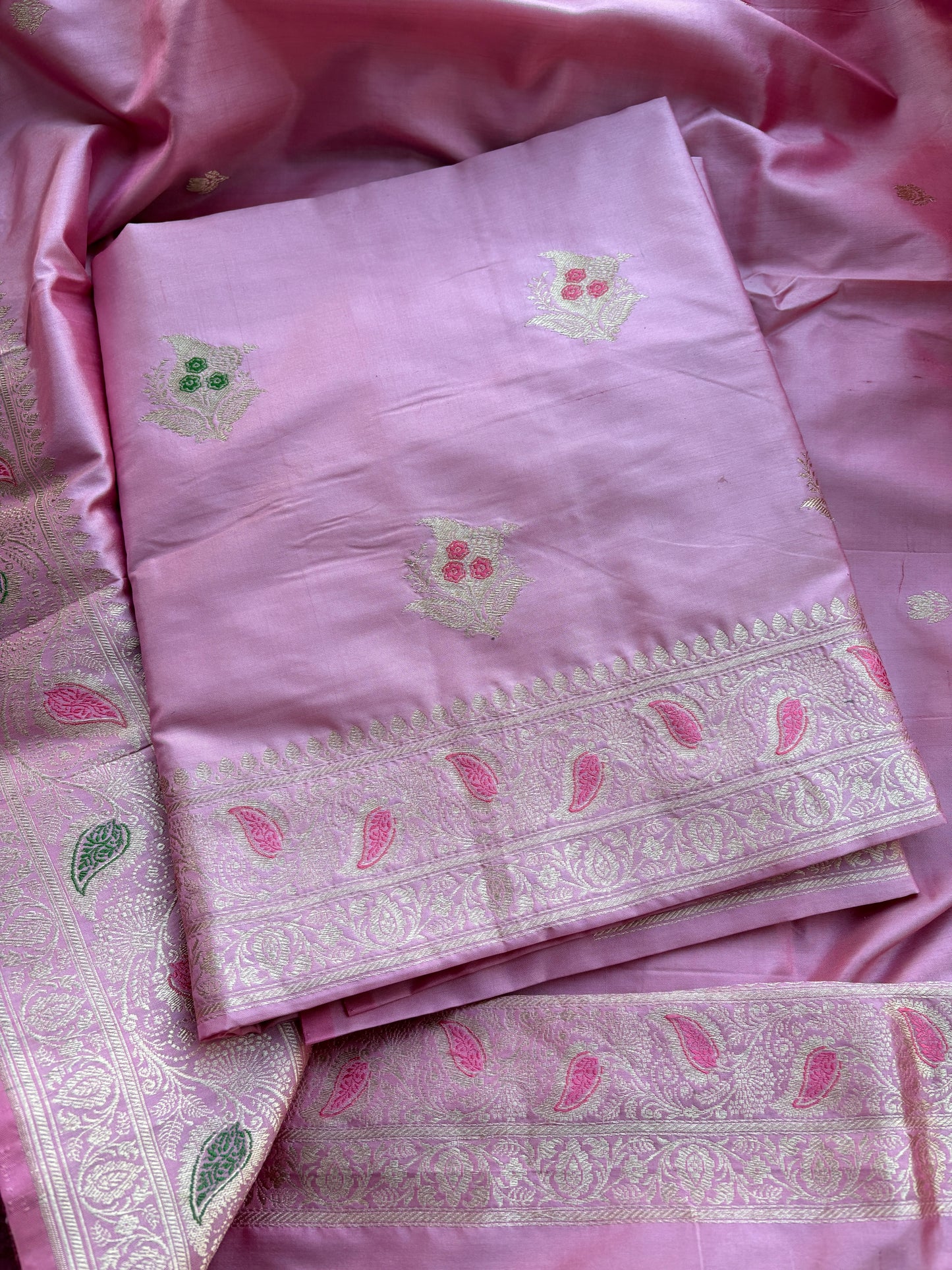 Pink katan by katan silk kadhwa suit set
