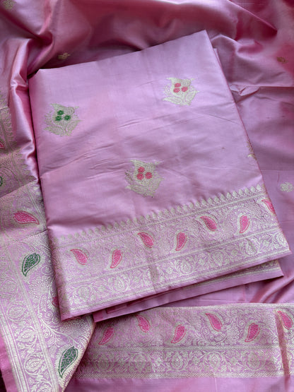 Pink katan by katan silk kadhwa suit set
