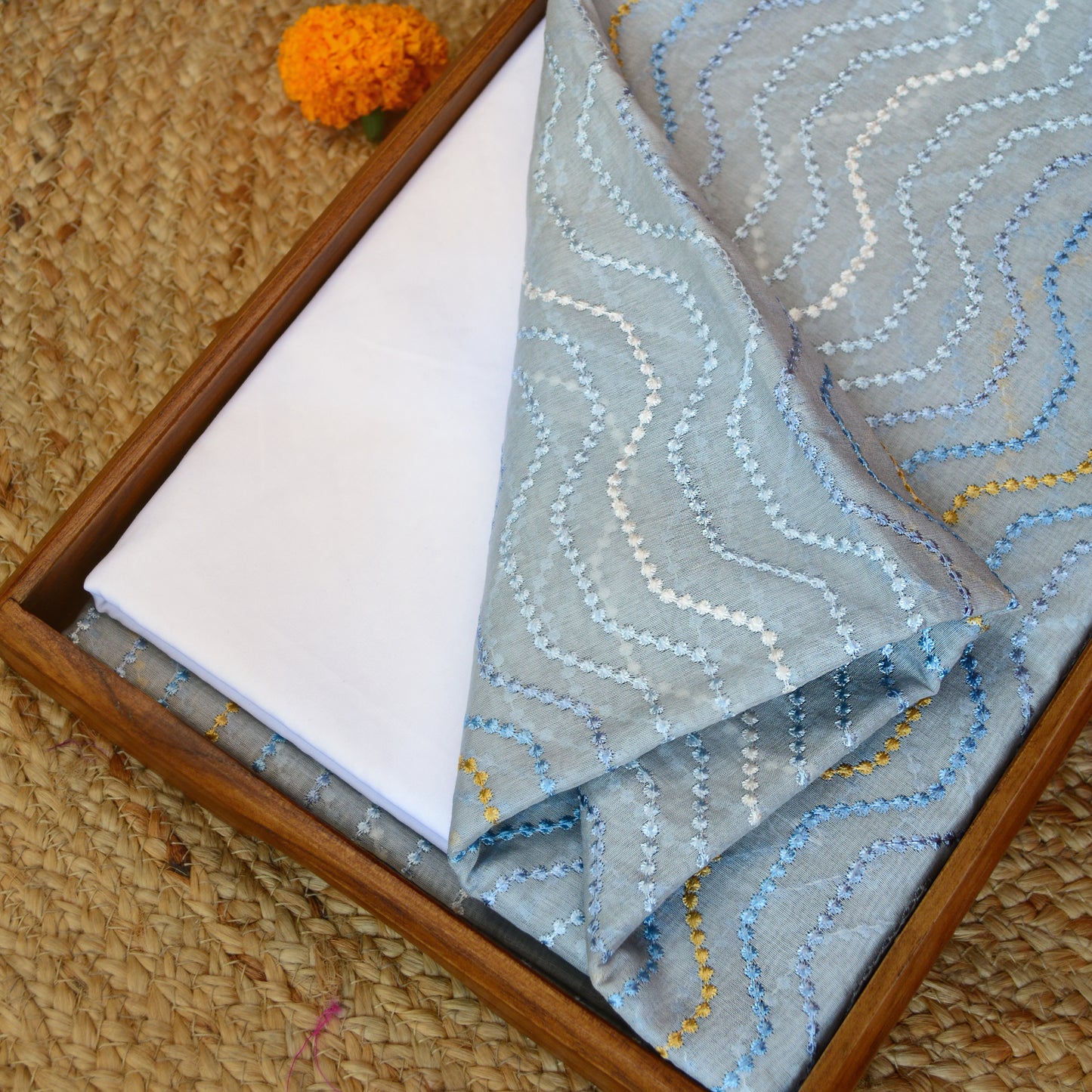 Aqua Blue Chanderi Silk Kurta Set