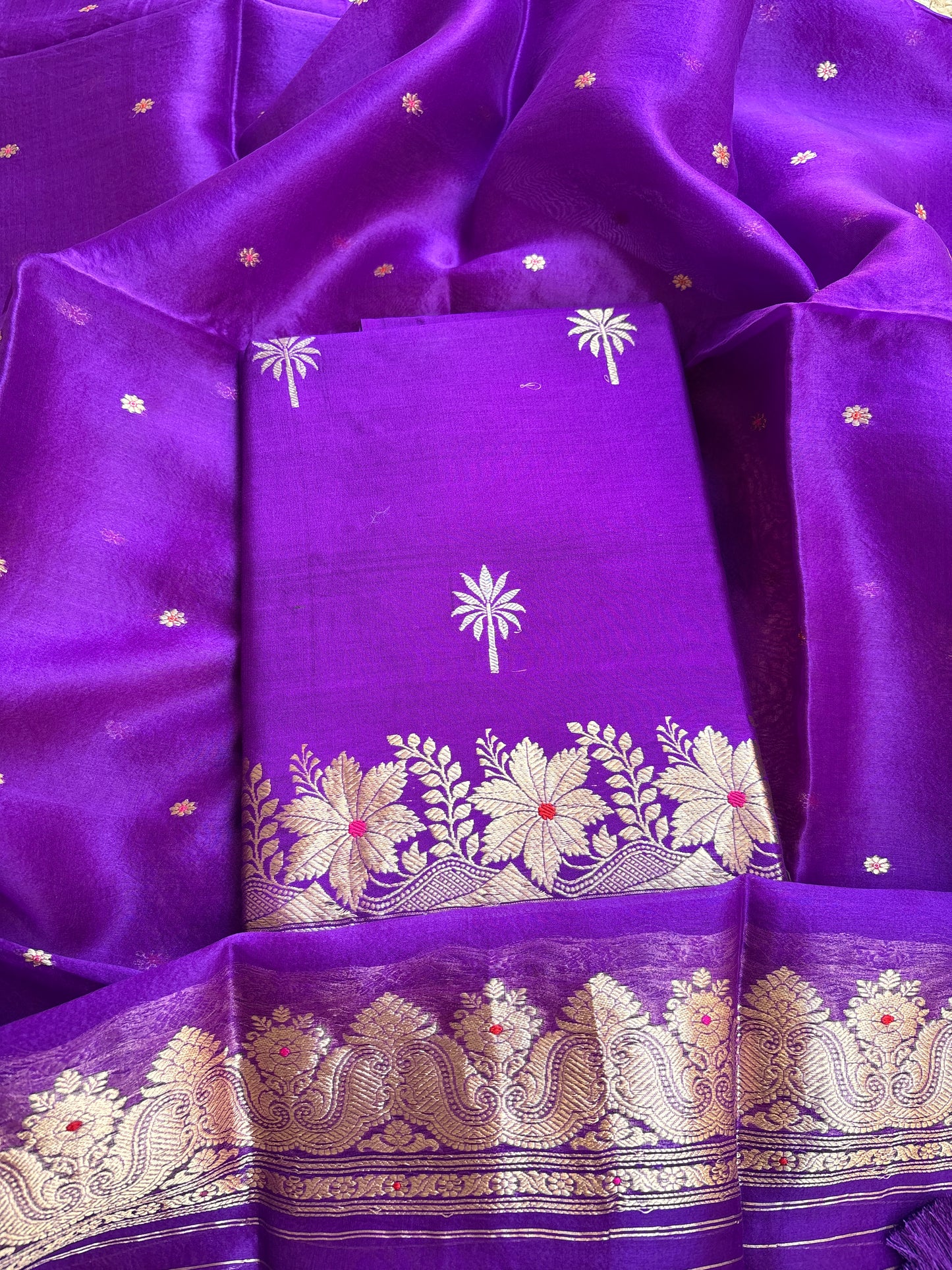 Purple Chiniya kadhwa silk suit set