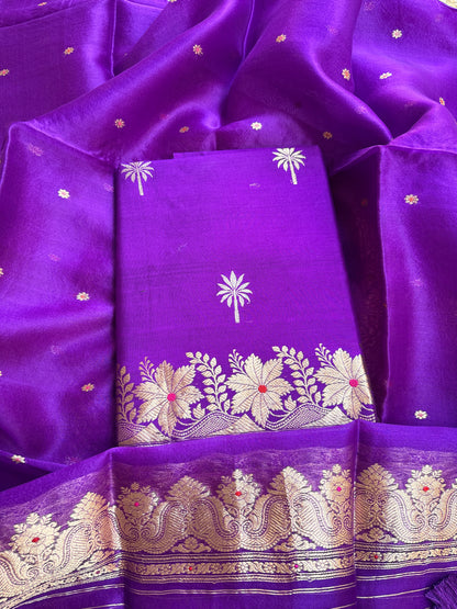 Purple Chiniya kadhwa silk suit set