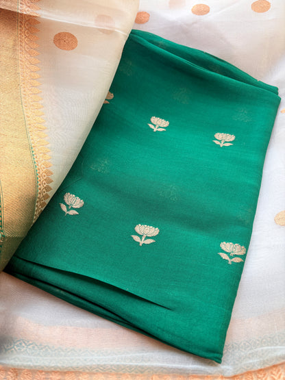 Green kora silk shaded dupatta  suit set