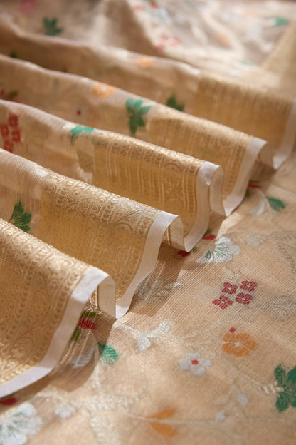 Beige Kota Tissue Meenakari Saree