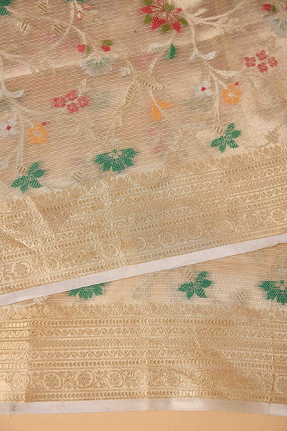 Beige Kota Tissue Meenakari Saree