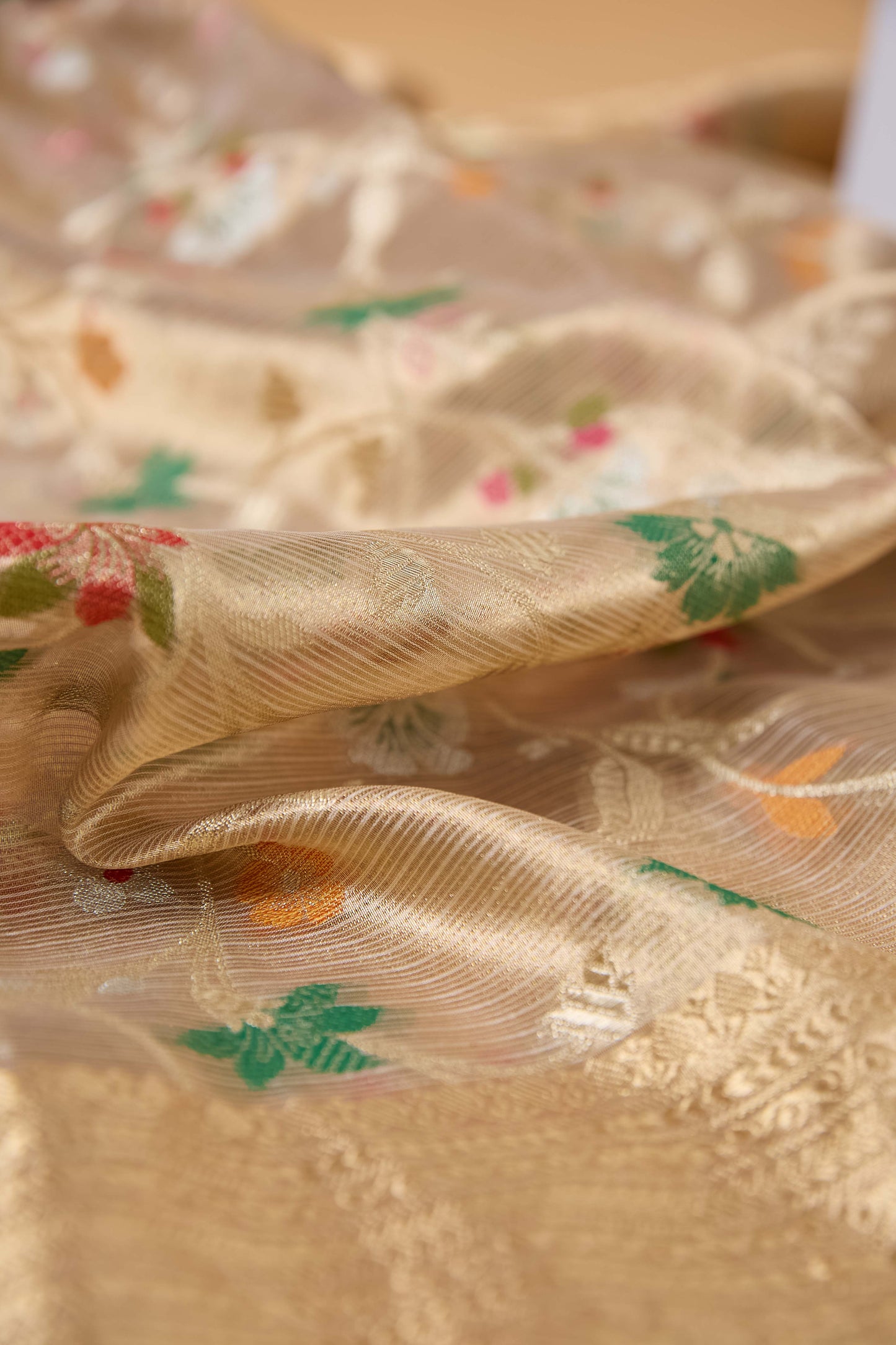 Beige Kota Tissue Meenakari Saree