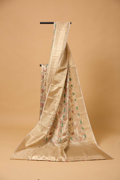 Beige Kota Tissue Meenakari Saree