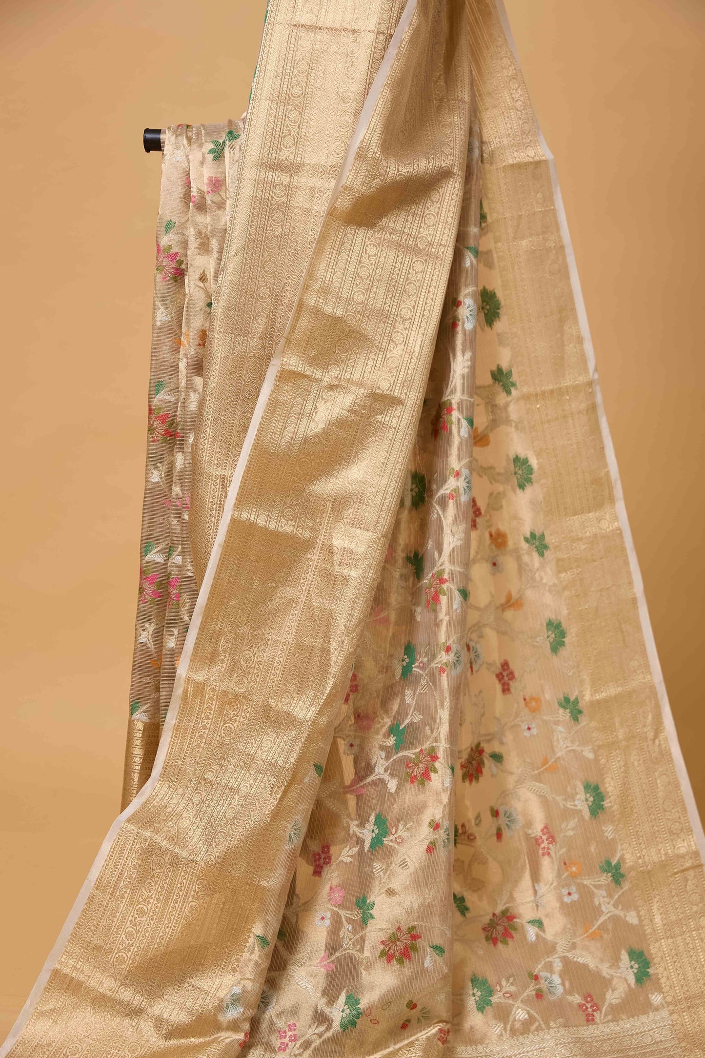 Beige Kota Tissue Meenakari Saree