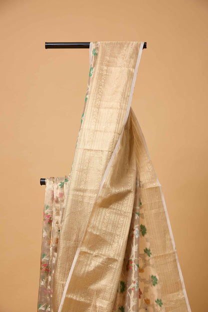 Beige Kota Tissue Meenakari Saree
