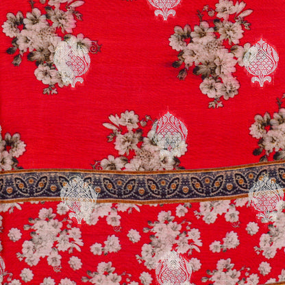 Red Chanderi silk printed suit set