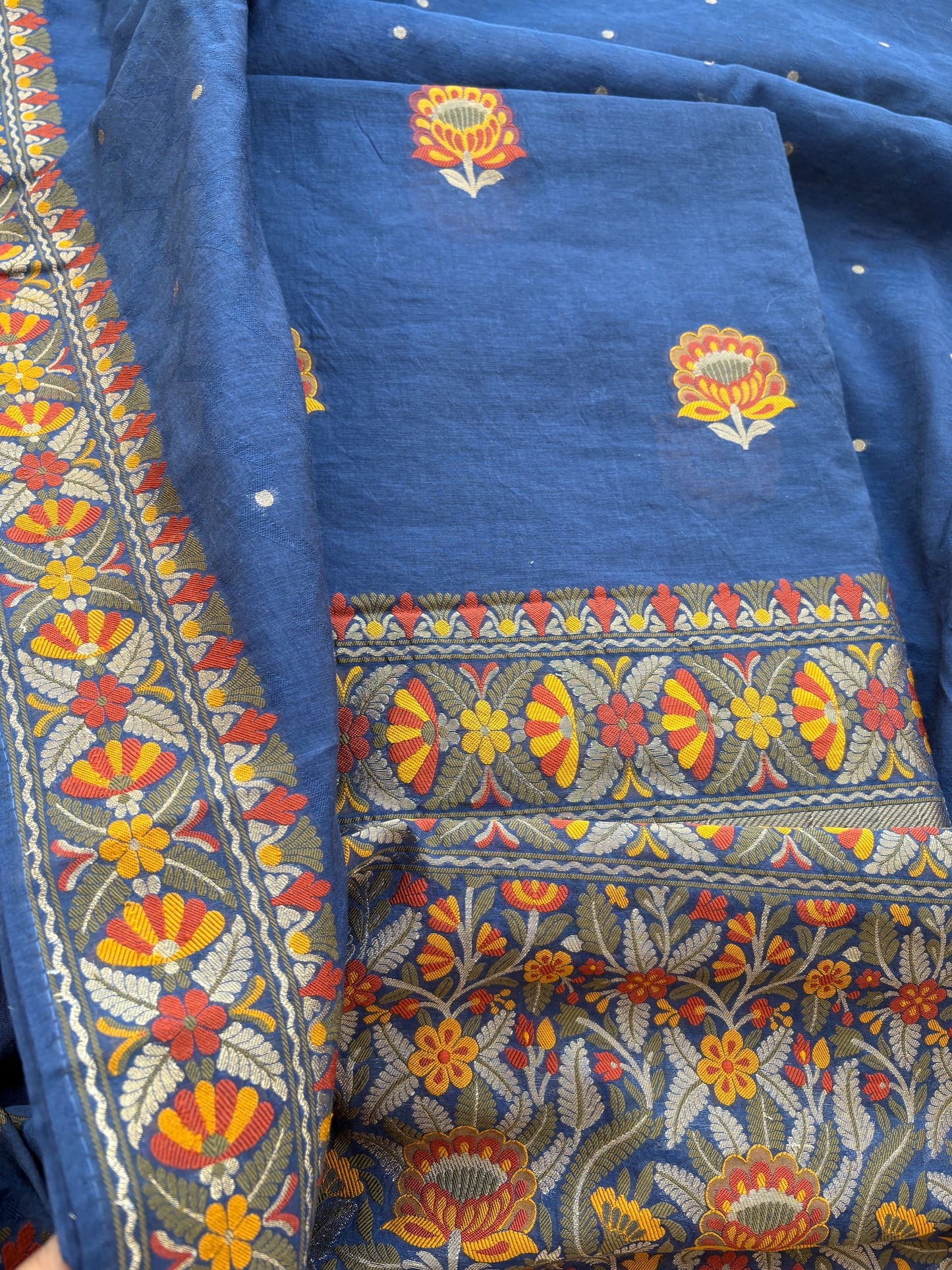 Blue Chanderi handwoven suit set