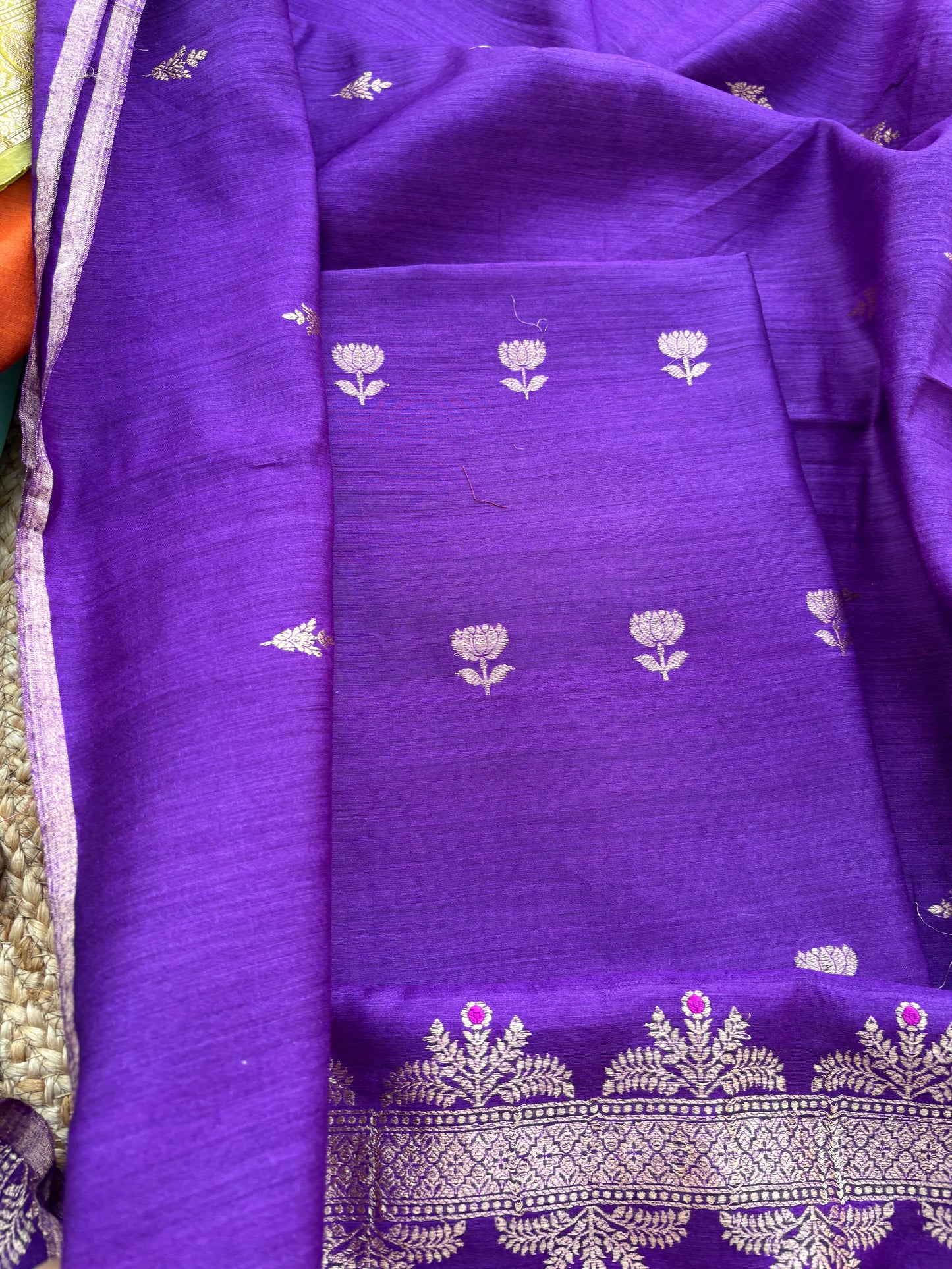 Purple moonga silk 3 piece suit set