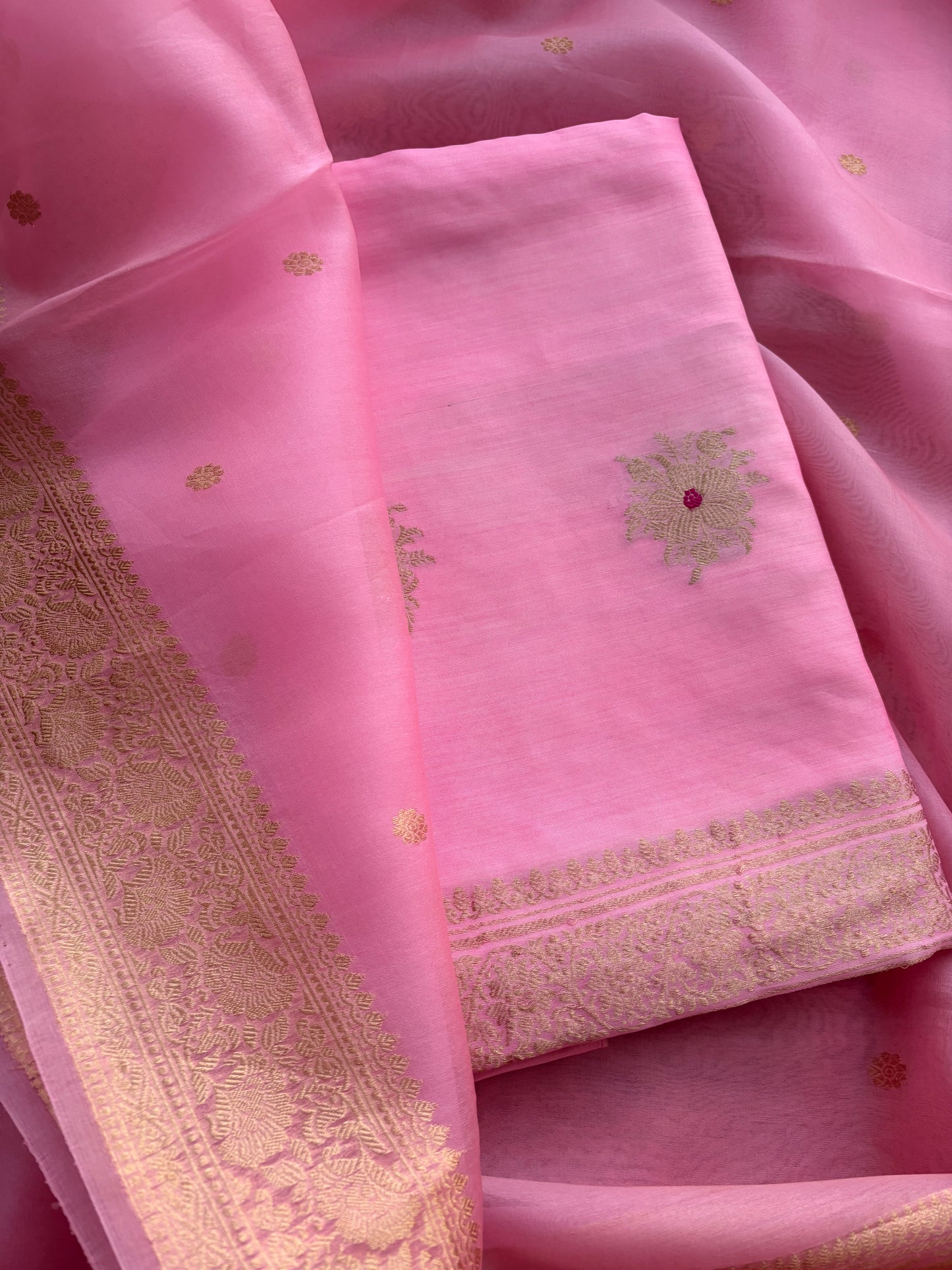 Pink Chiniya kora kadhwa suit set