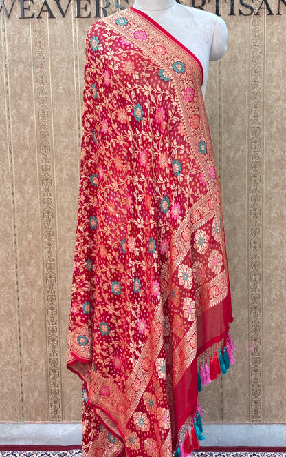 Red khaddi georgette bandhani dupatta