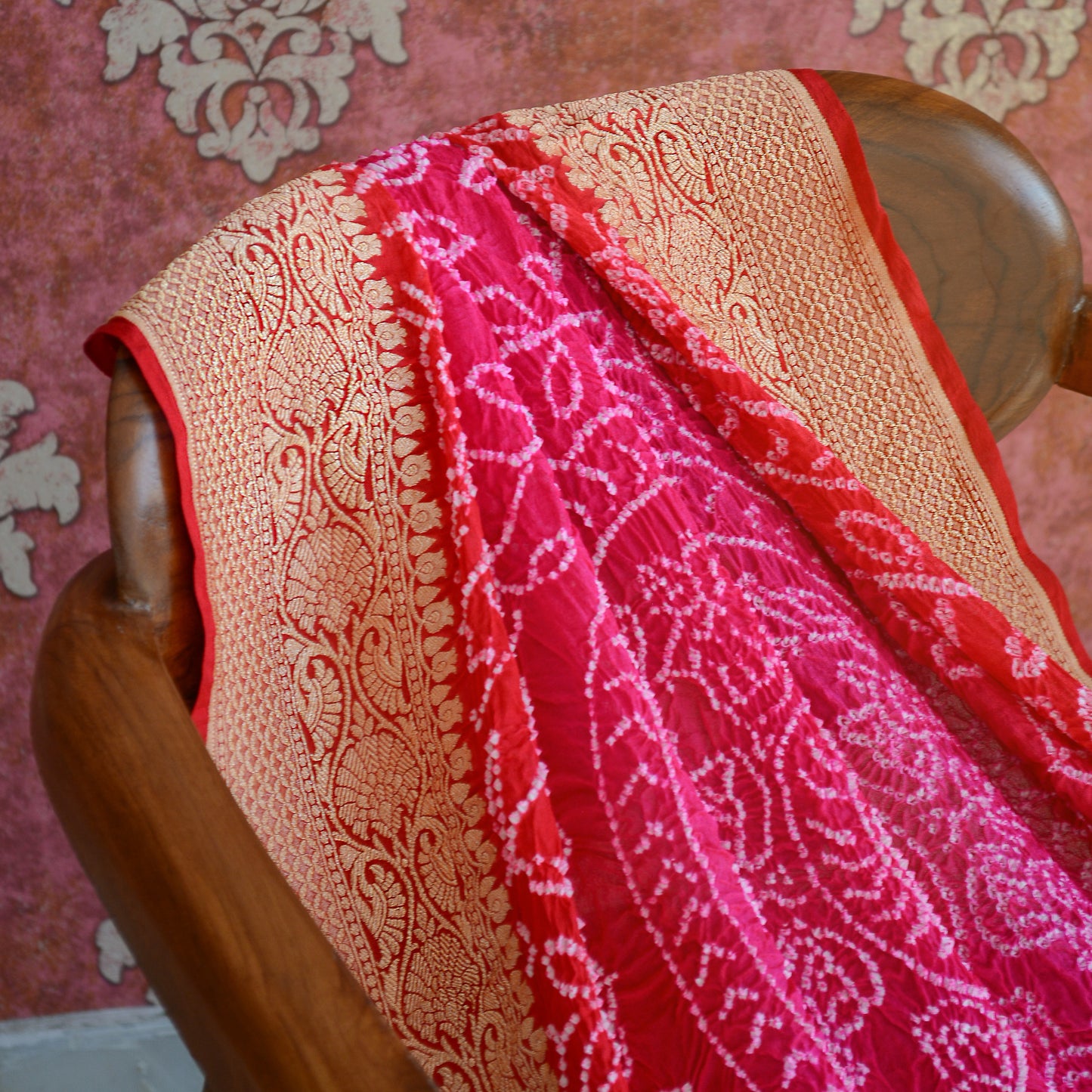 Pink Khaddi georgette rai bandhej dupatta