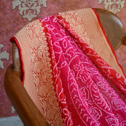 Pink Khaddi georgette rai bandhej dupatta
