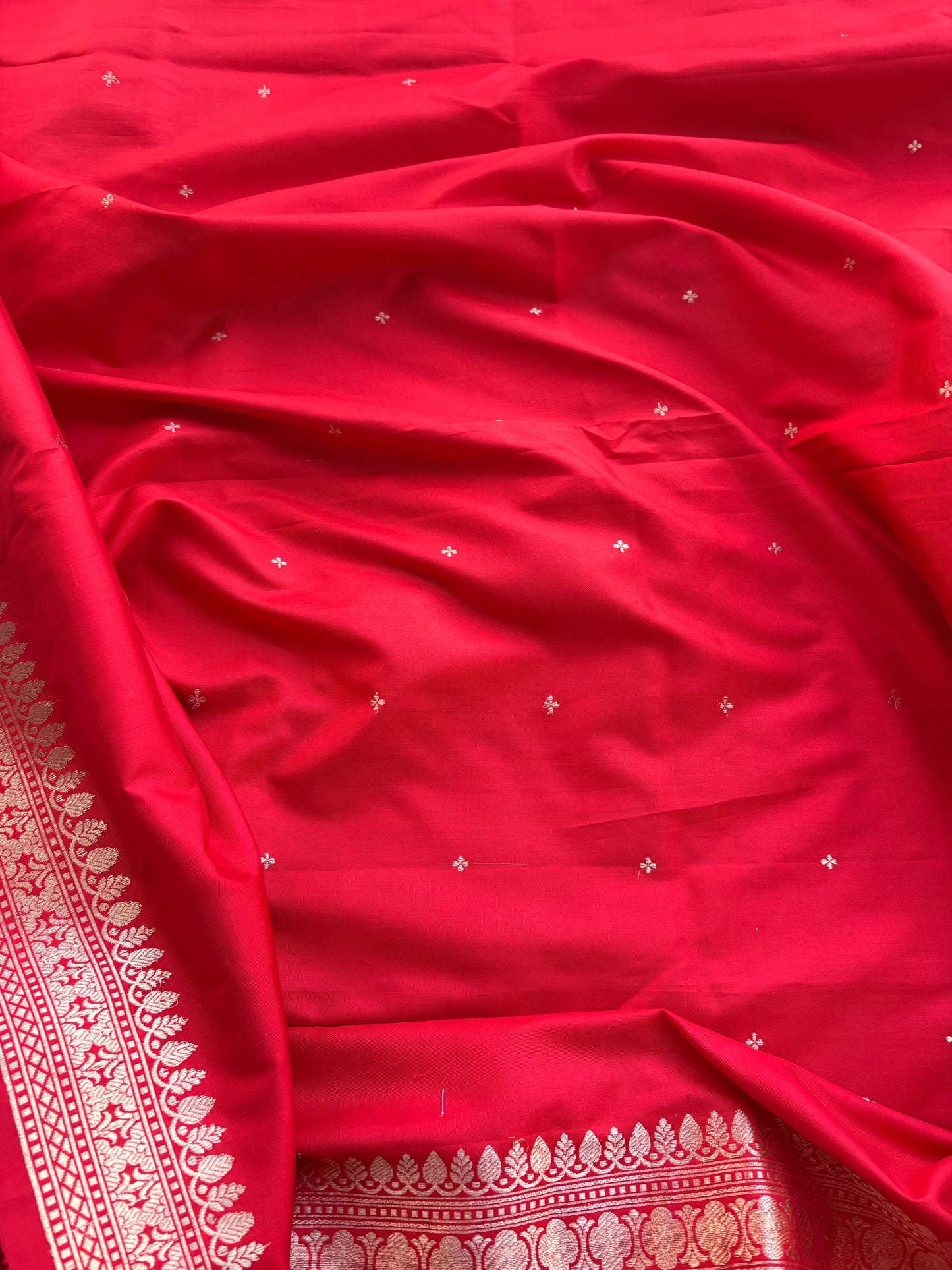 Red katan by katan silk kadhwa suit set