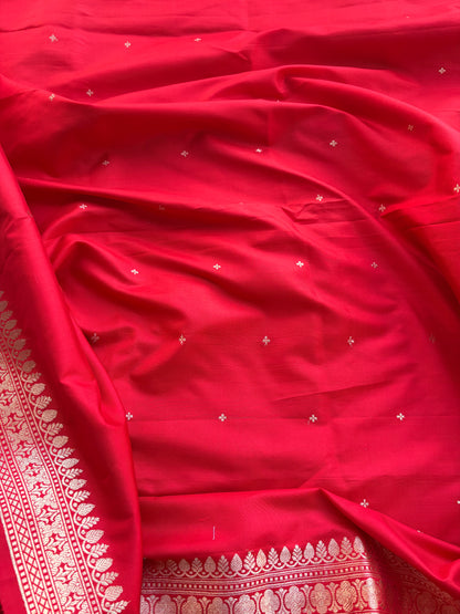 Red katan by katan silk kadhwa suit set