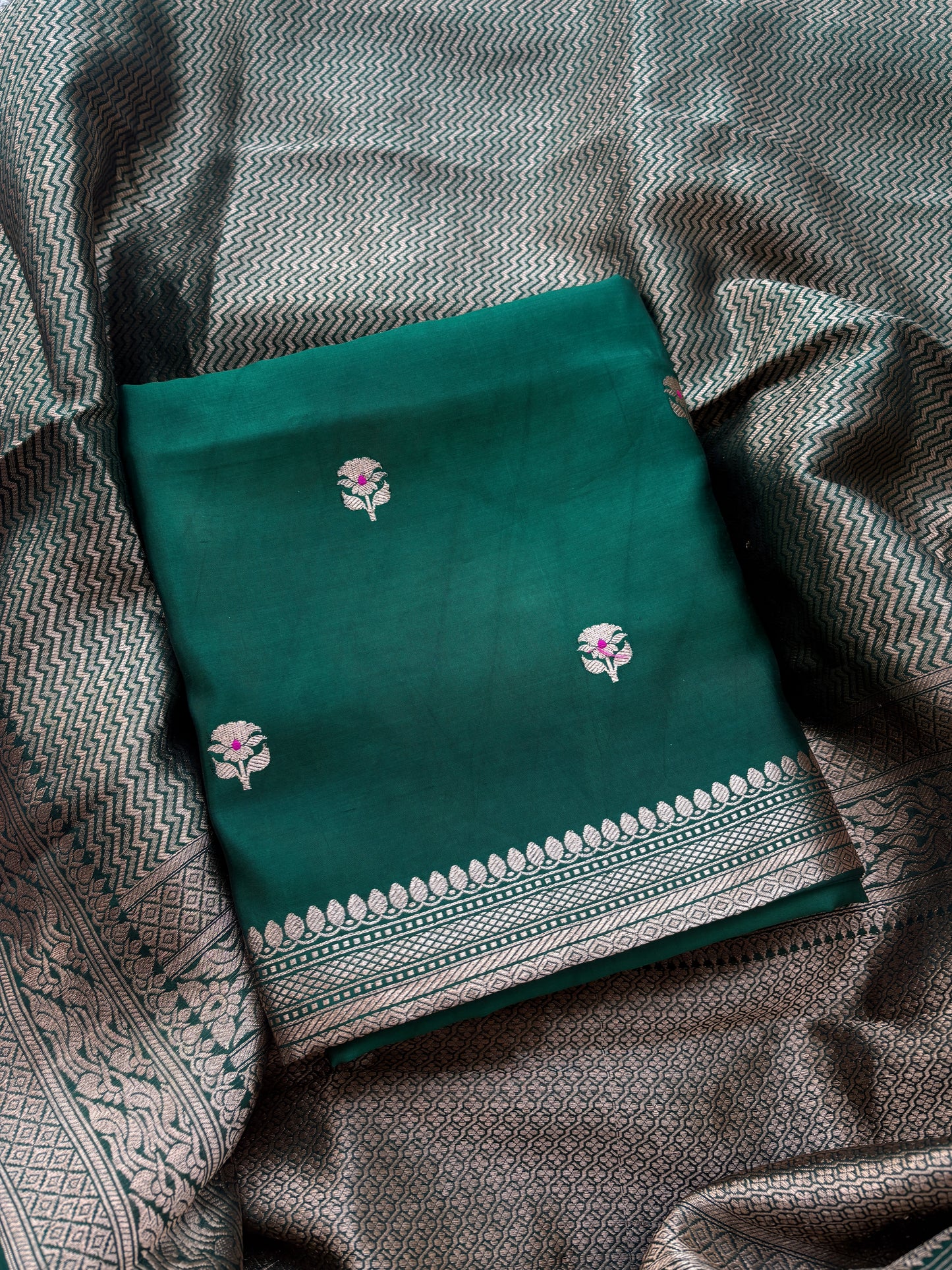 Green mango silk with brocade silk dupatta