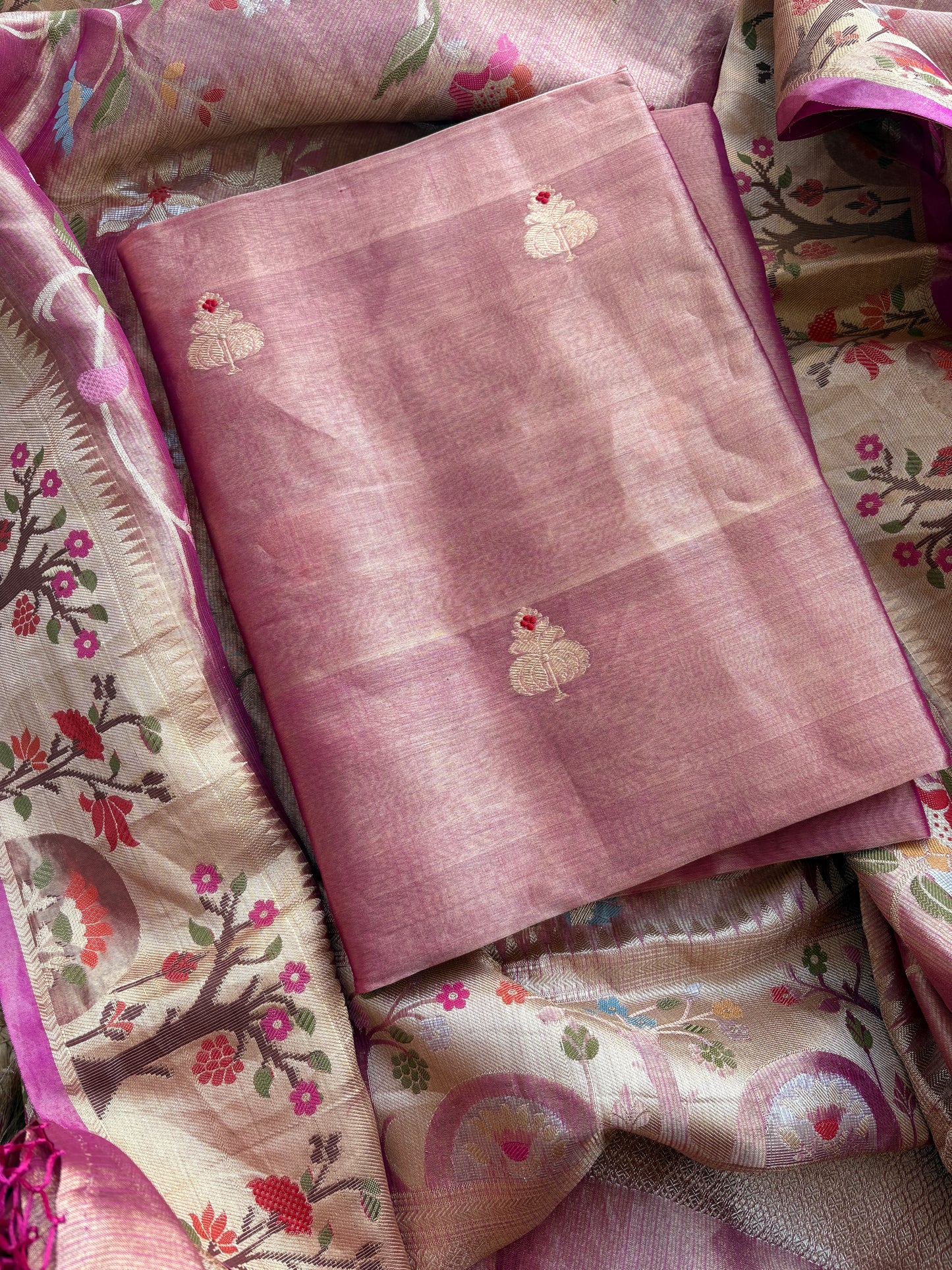 Pink tissue kadhwa meenadar suit set