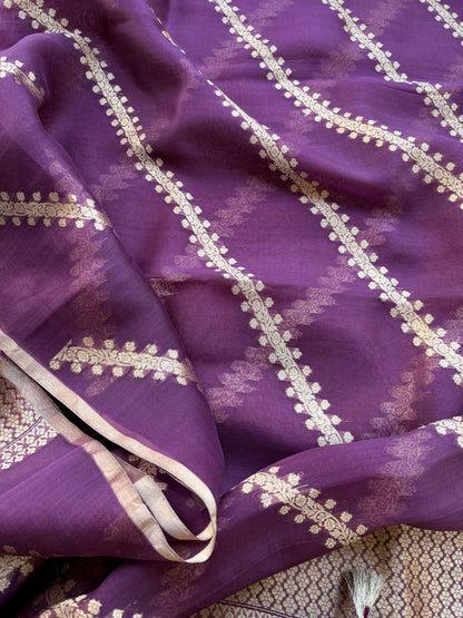 Purple Chiniya kora silk suit set