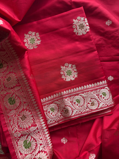 Red katan by katan silk kadhwa suit set