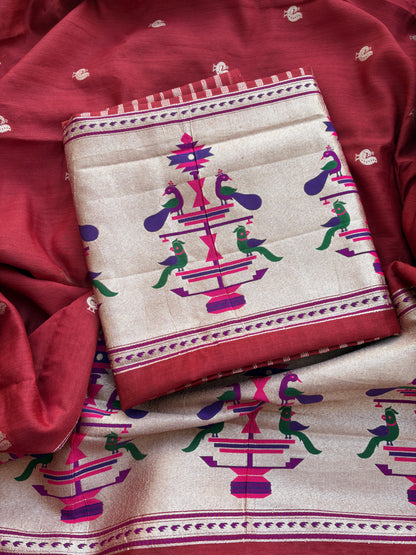 Rust red paithani moonga silk suit set