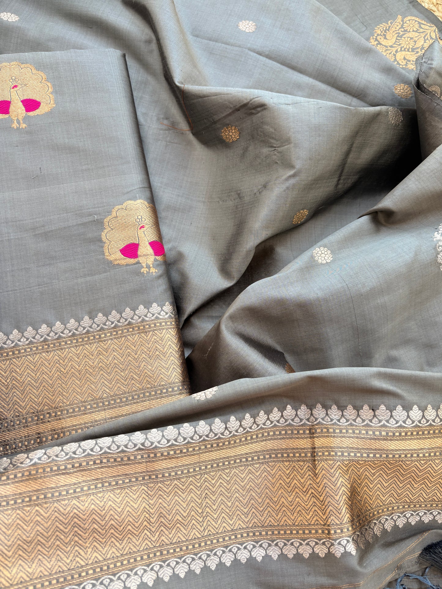 Grey katan by katan silk kadhwa suit set