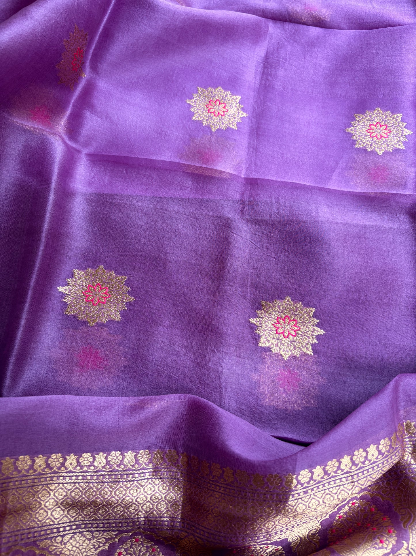 Lavender pure silk kadhwa suit set