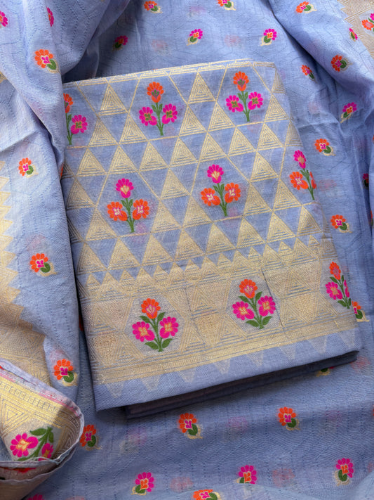 Grey Chanderi meenadar suit set