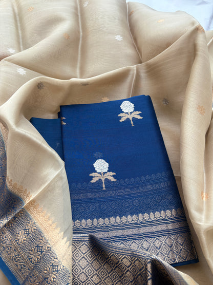 Blue kora silk suit with shaded dupatta
