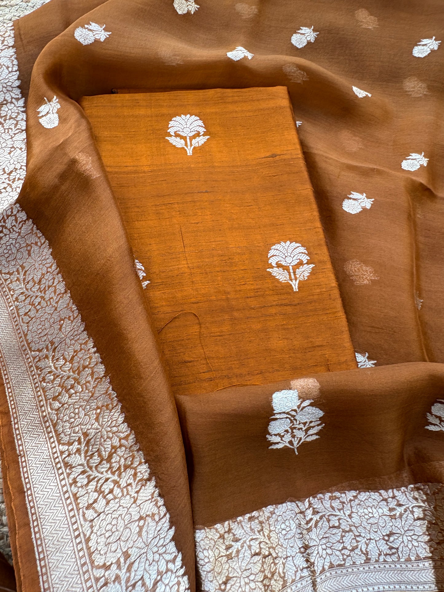 Rust raw silk suit set with kora silk bottom