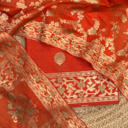 Orange Chanderi paithani suit set