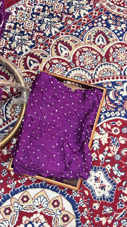 Purple bandhani gajji silk suit set