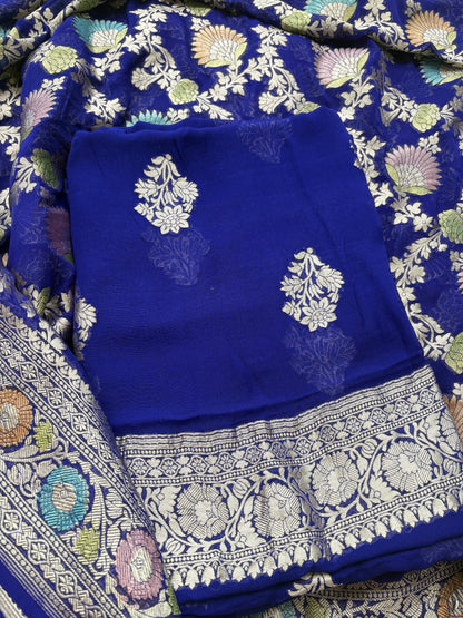 Blue Khaddi georgette suit set with meenadar dupatta