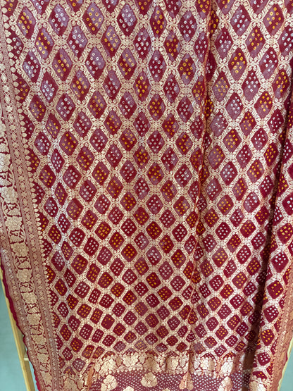 Maroon bandhani Khaddi  georgette dupatta