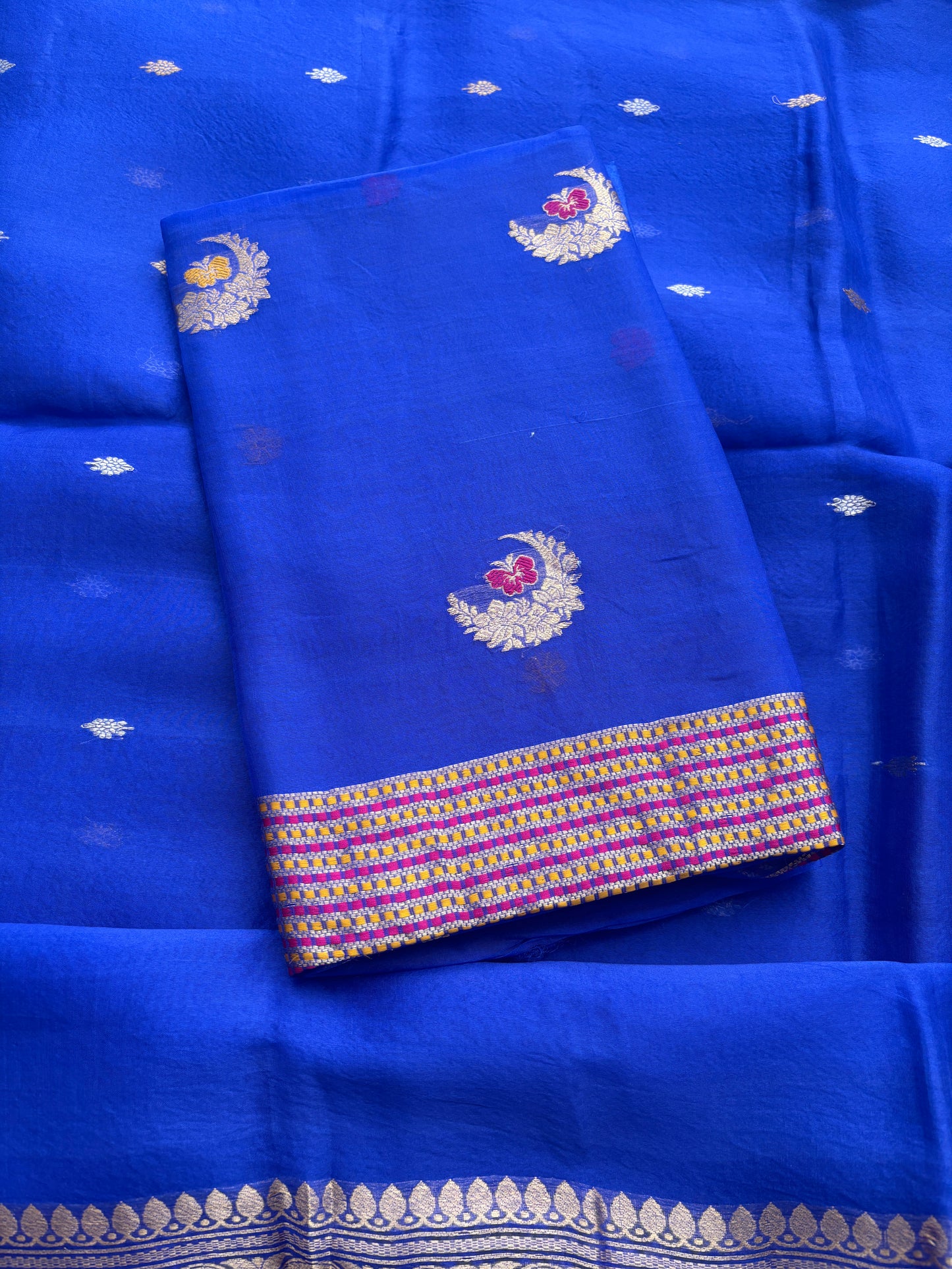 Blue kora kadhwa silk suit set