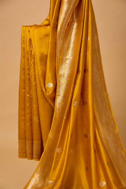 Mustard Chand Tara Mango Silk Saree