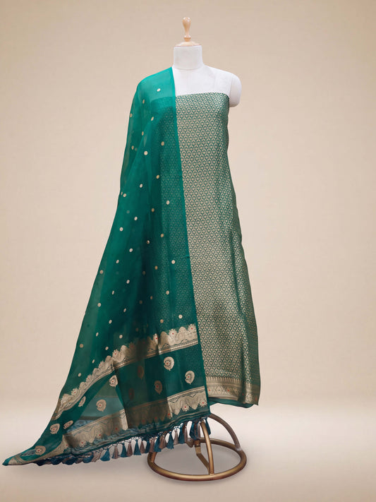 Green Kora brocade silk suit set