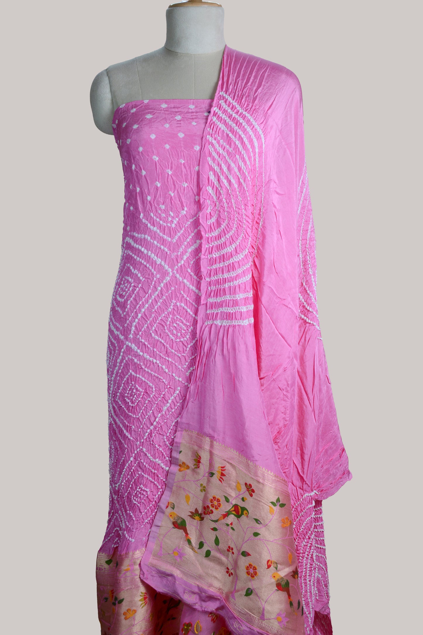 Pink bandhani paithani suit set