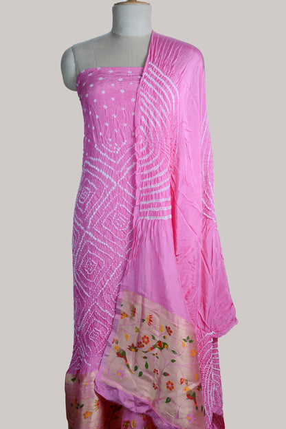 Pink bandhani paithani suit set