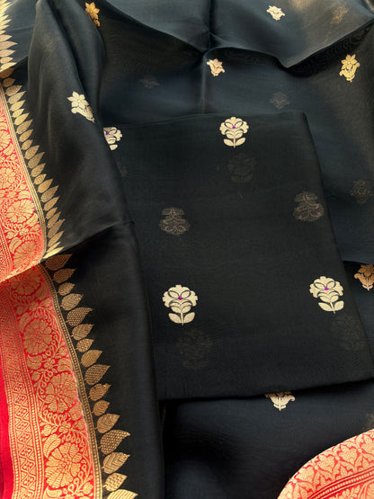 Black Kora silk with red shaded dupatta