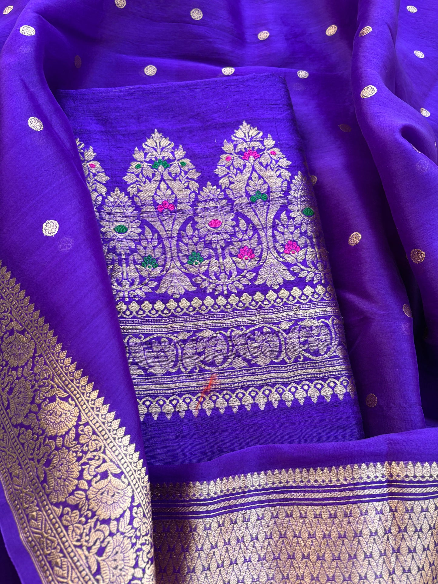Purple raw silk kadhwa suit with kora silk dupatta