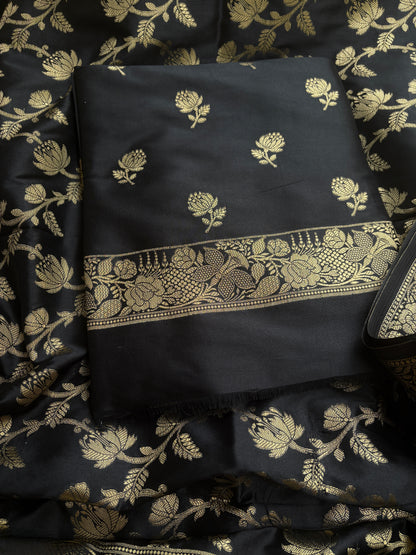Black premium Banarasi silk 3 piece suit set