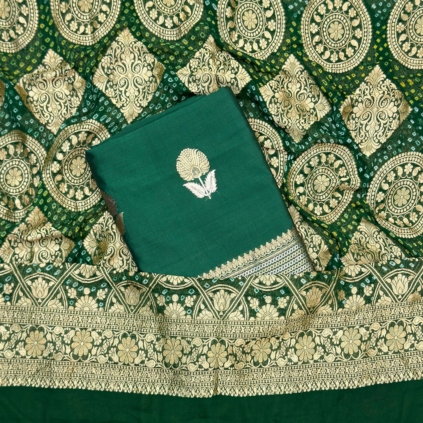 Green Chiniya silk suit with Khaddi georgette dupatta
